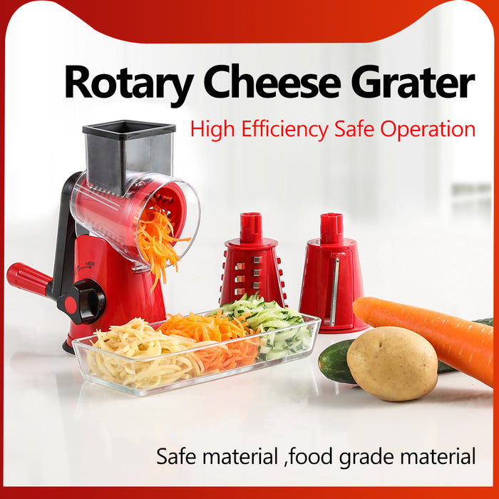 Rotary Cheese Grater Kitchen Mandoline Vegetable Slicer with 3 Interchangeable Blades, Rotary drum Slicer for Fruits Vegetables Nuts