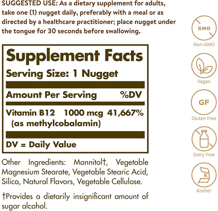 solgar-methylcobalamin-vitamin-b12-1000-mcg-60-nugget - Supplements-Natural & Organic Vitamins-Essentials4me