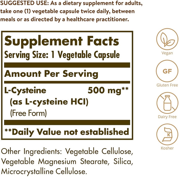 solgar-l-cysteine-500-mg-90-vegetable-capsules - Supplements-Natural & Organic Vitamins-Essentials4me