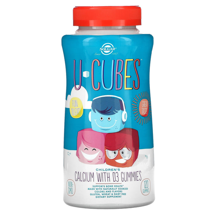solgar-u-cubes-childrens-calcium-with-d3-pink-lemonade-blueberry-strawberry-flavors-120-gummies - Supplements-Natural & Organic Vitamins-Essentials4me