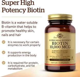 solgar-biotin-super-high-potency-10000-mcg-120-vegetarian-capsules - Supplements-Natural & Organic Vitamins-Essentials4me