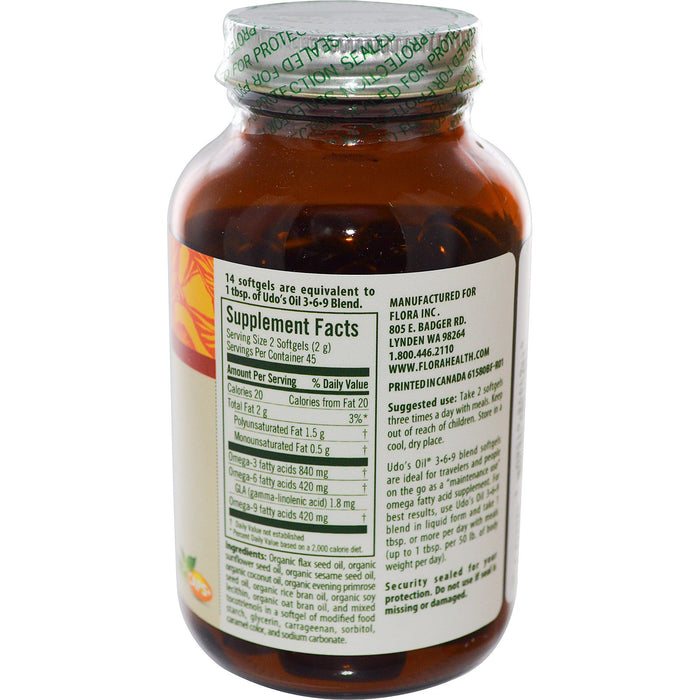 flora-udos-choice-udos-oil-3-6-9-blend-90-veggie-softgels - Supplements-Natural & Organic Vitamins-Essentials4me