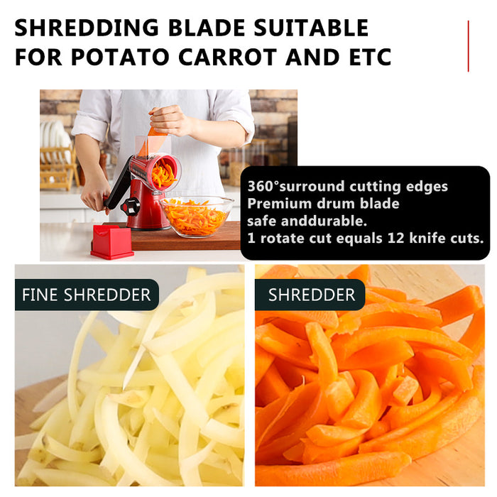 Rotary Cheese Grater Kitchen Mandoline Vegetable Slicer with 3 Interchangeable Blades, Rotary drum Slicer for Fruits Vegetables Nuts