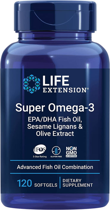 Super Omega-3 EPA/DHA Fish Oil, Sesame Lignans & Olive Extract - For Heart & Brain Health For Inflammation & Cholesterol Management Gluten-Free, Non-GMO Lemon Flavor 120 Softgels (Expiration Date 11/24)