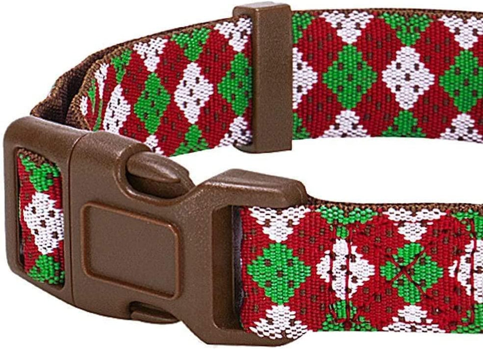 Blueberry Pet Christmas Party Fair Isle Style Adjustable Dog Collar with Detachable Bow Tie, Large, Neck 18"-26"