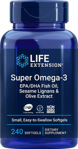 life-extension-super-omega-3-epa-dha-with-sesame-lignans-olive-fruit-extract-240-softgels - Supplements-Natural & Organic Vitamins-Essentials4me