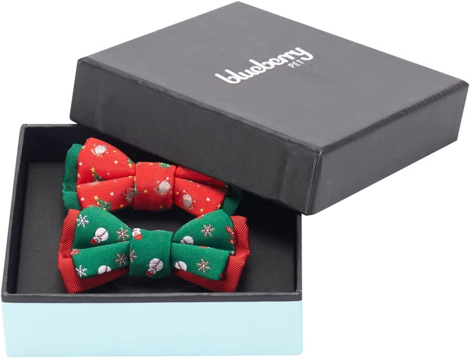 Blueberry Pet Box with Pack of 2 Handmade Dog Cat Bow Tie, Stay Festive Bowtie Set, 4" * 2"