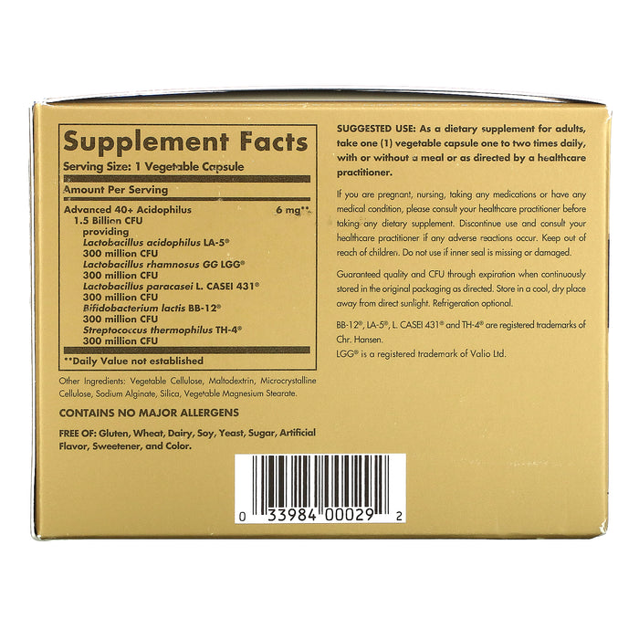 solgar-advanced-40-acidophilus-120-vegetable-capsules - Supplements-Natural & Organic Vitamins-Essentials4me