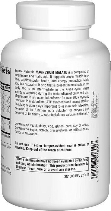 Source Naturals Magnesium Malate - 3750 mg Per Serving - Essential Magnesium Malic Acid Supplement - 200 Capsules