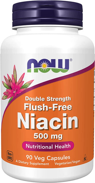 NOW Foods, Flush-Free Niacin, Double Strength, 500 mg, 90 Veg Capsules