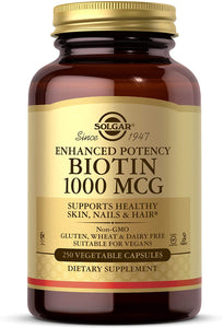 solgar-biotin-1000-mcg-250-vegetable-capsules - Supplements-Natural & Organic Vitamins-Essentials4me