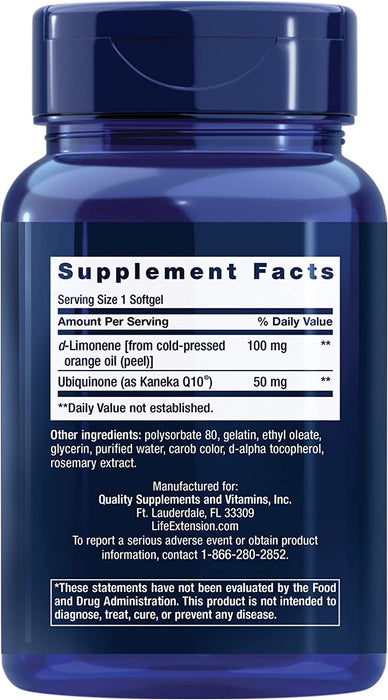Life Extension Super-Absorbable CoQ10 (Ubiquinone) 50 mg with d-Limonene Heart Health Support Supplement - Promotes Healthy Brain Function & Energy Production - Non-GMO, Gluten Free - 60 Softgels (Expiration Date 07/24)