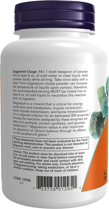 NOW Supplements, Magnesium Citrate Pure Powder, Enzyme Function, Nervous System Support, 8-Ounce