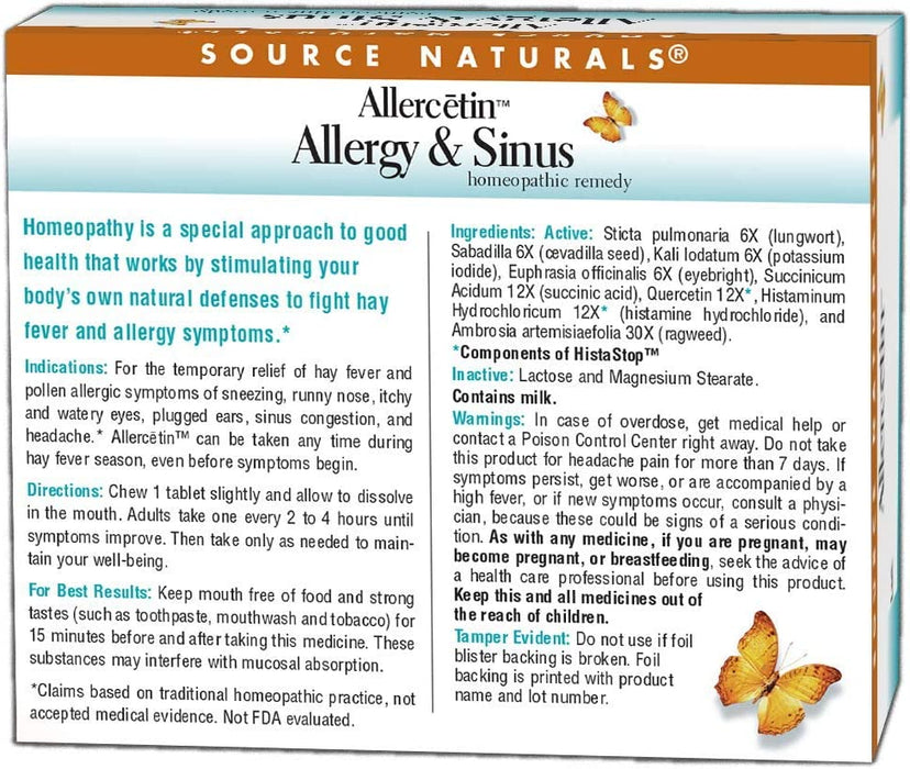 Source Naturals Allercetin, Allergy & Sinus, 48 Homeopathic Tablets