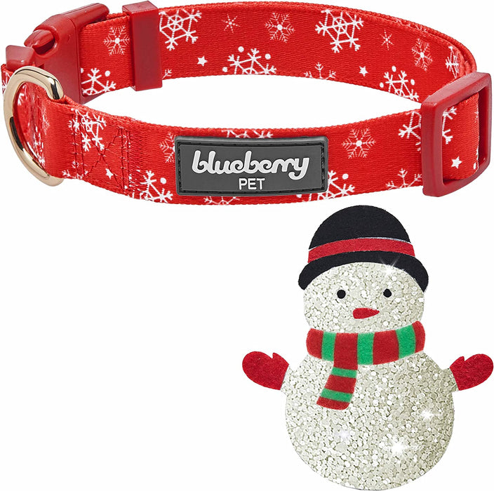 Blueberry Pet 2022/2023 New Christmas Snowflake Adjustable Dog Collar with Snowman Decor, Small, Neck 12"-16"