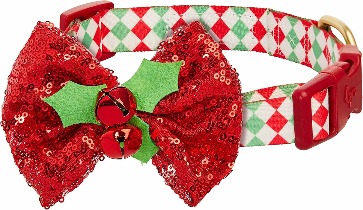 Blueberry Pet Christmas Endless Diamonds Adjustable Dog Collar with Stunning Bowtie Dcor, Small, Neck 12"-16"