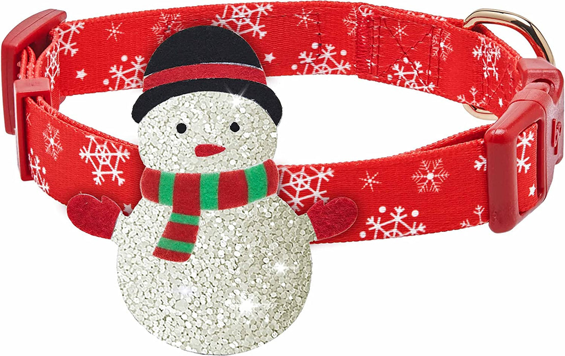 Blueberry Pet 2022/2023 New Christmas Snowflake Adjustable Dog Collar with Snowman Dcor, Large, Neck 18"-26"