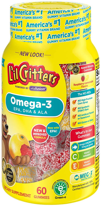 lil-critters-omega-3-raspberry-lemonade-flavors-60-gummies - Supplements-Natural & Organic Vitamins-Essentials4me