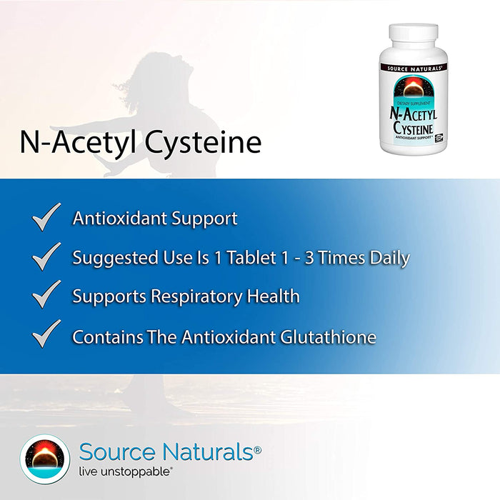 Source Naturals N-Acetyl Cysteine Antioxidant Support 1000 mg Dietary Supplement That Supports Respiratory Health* - 120 Tablets