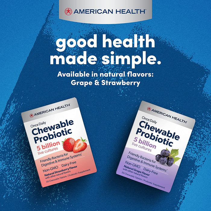 american-health-once-daily-chewable-probiotic-natural-strawberry-50-billion-cfu-60-chewable-tablets - Supplements-Natural & Organic Vitamins-Essentials4me