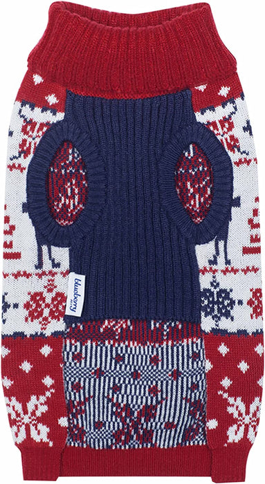 Blueberry Pet Ugly Christmas Reindeer Dog Sweater Turtleneck Holiday Family Matching Clothes for Dog, Tango Red & Navy Blue, Back Length 12", Warm Winter Outfit for Small Dogs