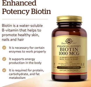 solgar-biotin-1000-mcg-250-vegetable-capsules - Supplements-Natural & Organic Vitamins-Essentials4me