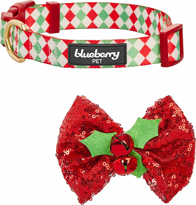 Blueberry Pet Christmas Endless Diamonds Adjustable Dog Collar with Stunning Bowtie Dcor, Large
