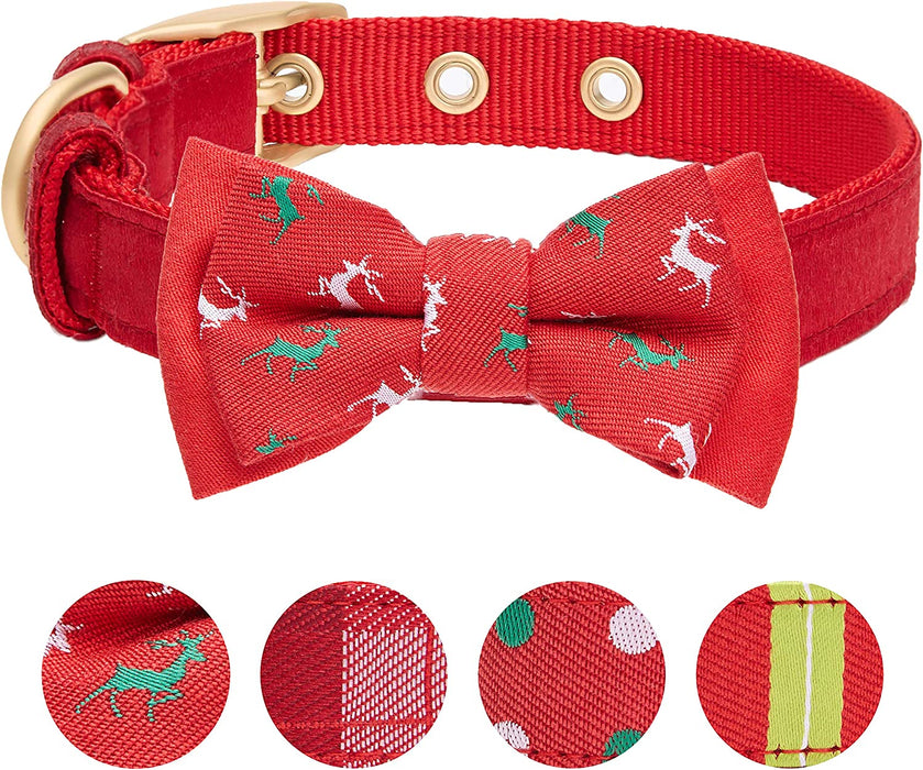 Blueberry Pet Luxurious Christmas Festival Reindeer Adjustable Dog Collar with Detachable Bowtie, Neck 9-12.5", for Small Breed