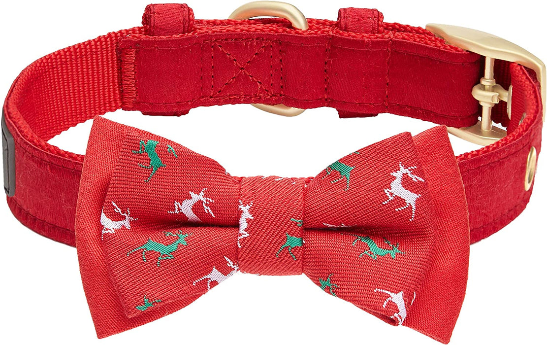 Blueberry Pet Luxurious Christmas Festival Reindeer Adjustable Dog Collar with Detachable Bowtie, Neck 9-12.5", for Small Breed