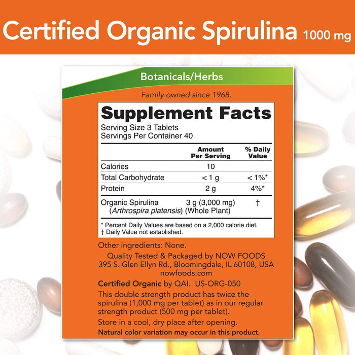now-foods-certified-organic-spirulina-1000-mg-120-tablets - Supplements-Natural & Organic Vitamins-Essentials4me