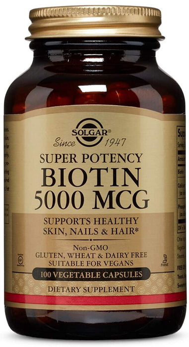 solgar-biotin-super-potency-5000-mcg-100-vegetarian-capsules - Supplements-Natural & Organic Vitamins-Essentials4me
