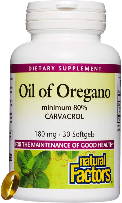 natural-factors-oil-of-oregano-180mg-minimum-80-carvacrol-with-cold-pressed-extra-virgin-olive-oil-30-softgels - Supplements-Natural & Organic Vitamins-Essentials4me
