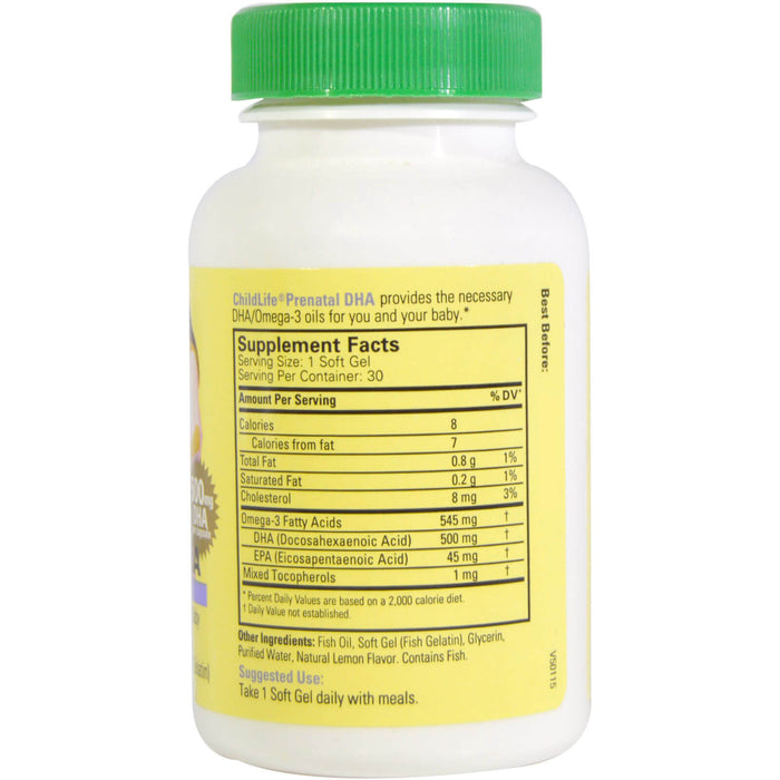 childlife-prenatal-dha-lemon-500-mg-30-soft-gel-capsules - Supplements-Natural & Organic Vitamins-Essentials4me