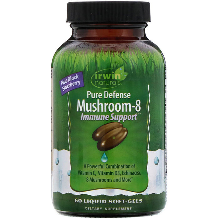 irwin-naturals-pure-defense-mushroom-8-immune-support-60-liquid-soft-gels - Supplements-Natural & Organic Vitamins-Essentials4me