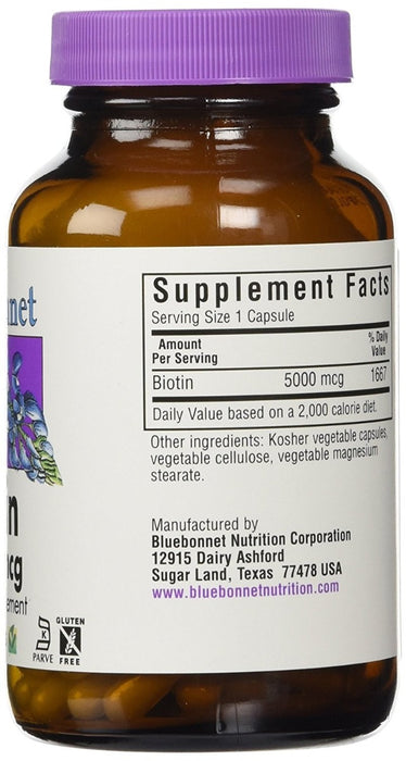 bluebonnet-nutrition-biotin-5-000-mcg-120-vegetable-capsules - Supplements-Natural & Organic Vitamins-Essentials4me