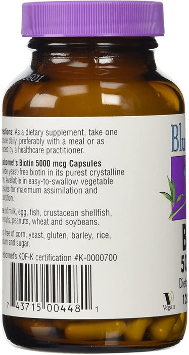 bluebonnet-nutrition-biotin-5-000-mcg-120-vegetable-capsules - Supplements-Natural & Organic Vitamins-Essentials4me