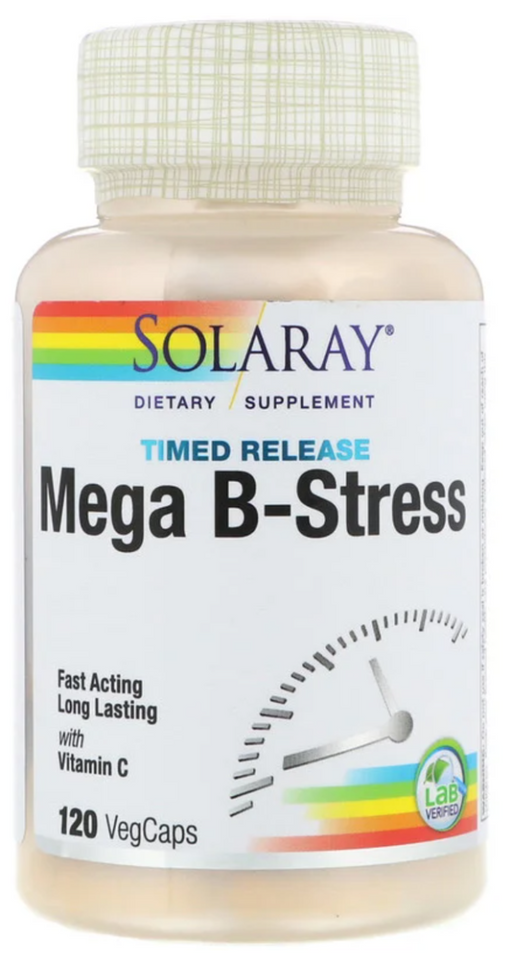 solaray-mega-vitamin-b-stress-two-stage-timed-release-120ct - Supplements-Natural & Organic Vitamins-Essentials4me