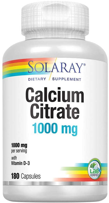 solaray-calcium-citrate-with-vitamin-d-3-capsules-1000mg-180-count - Supplements-Natural & Organic Vitamins-Essentials4me