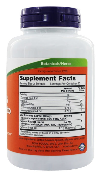 now-foods-pygeum-saw-palmetto-120-softgels - Supplements-Natural & Organic Vitamins-Essentials4me
