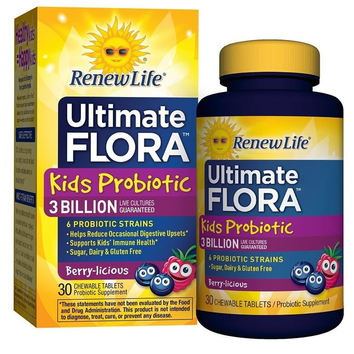renew-life-ultimate-flora-kids-probiotic-berry-30-chewable-tablets - Supplements-Natural & Organic Vitamins-Essentials4me