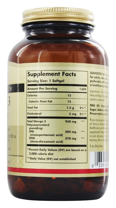 solgar-triple-strength-omega-3-epa-dha-950-mg-100-softgels - Supplements-Natural & Organic Vitamins-Essentials4me