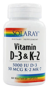 solaray-vitamin-d-3-k-2-5000-iu-60-vegetarian-capsules - Supplements-Natural & Organic Vitamins-Essentials4me