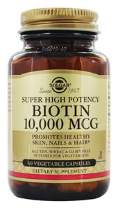 solgar-biotin-super-high-potency-10000-mcg-60-vegetarian-capsules - Supplements-Natural & Organic Vitamins-Essentials4me