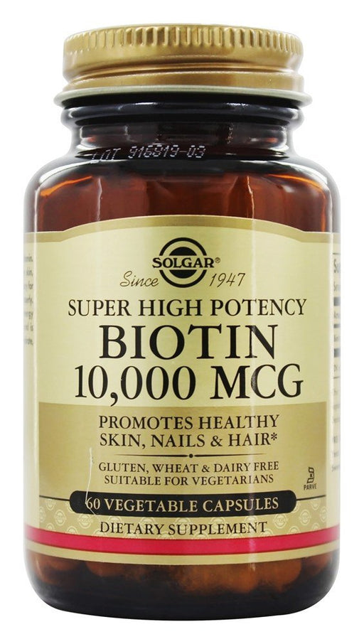 solgar-biotin-super-high-potency-10000-mcg-60-vegetarian-capsules - Supplements-Natural & Organic Vitamins-Essentials4me